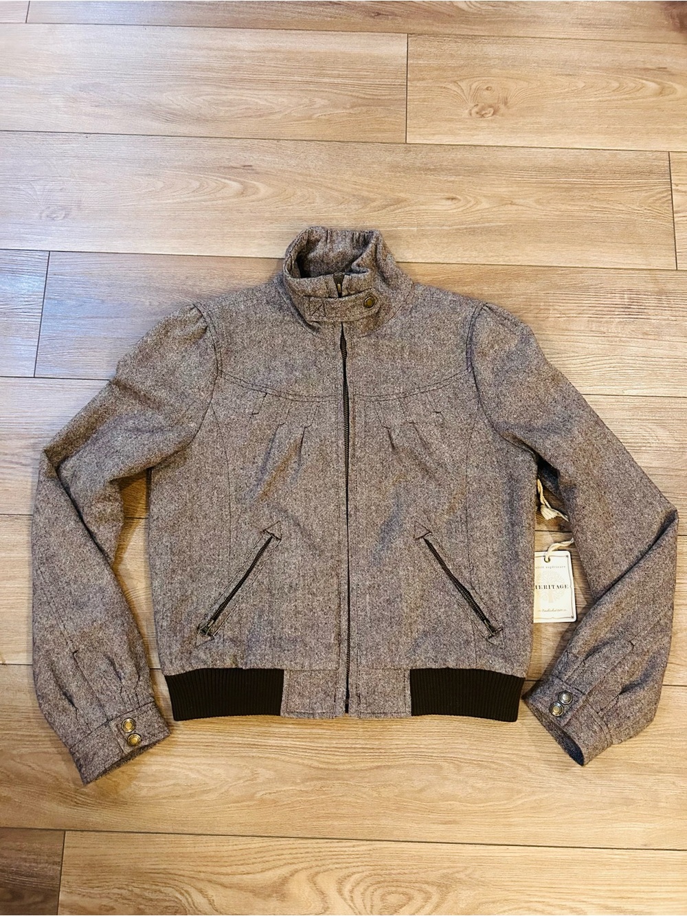 Heritage 1981 NWT Funnel Neck Cropped Bomber Jacket Tweed L